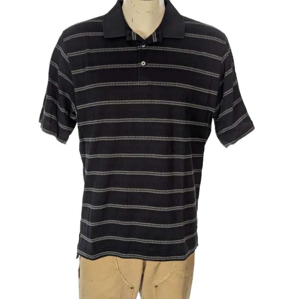Polo Ralph Lauren Polo Golf Mens Black Pima Cotton Striped Polo Shirt Sz L EUC